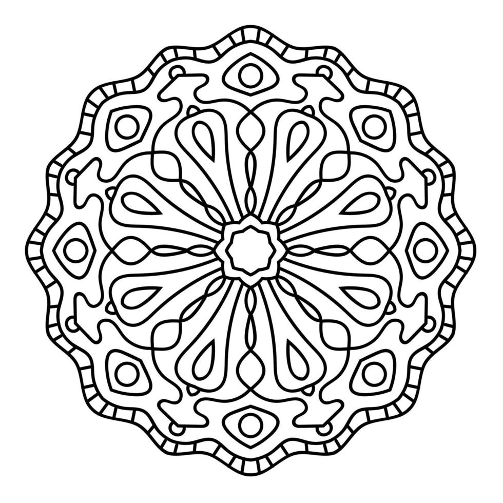 Umriss-Mandala. dekorative runde gekritzelblume lokalisiert auf weißem hintergrund. geometrisches Kreiselement. vektor