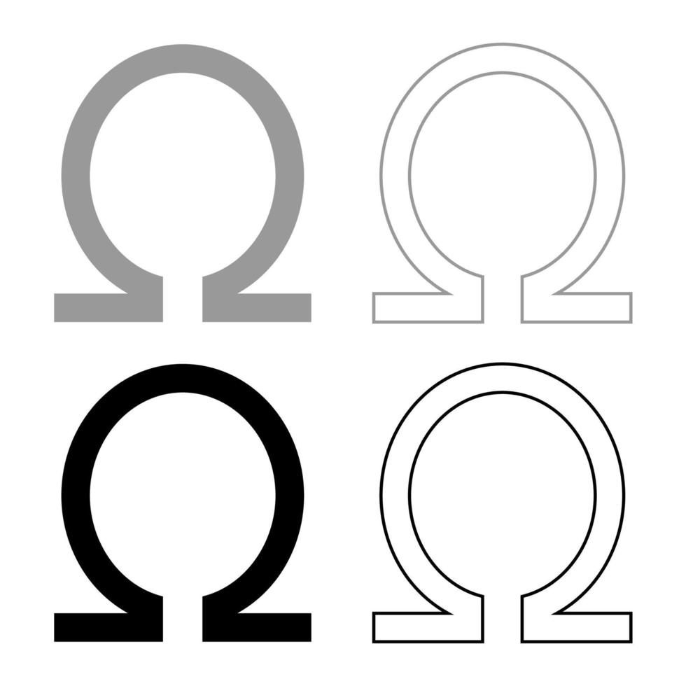 symbol omega ikonuppsättning grå svart färg vektor