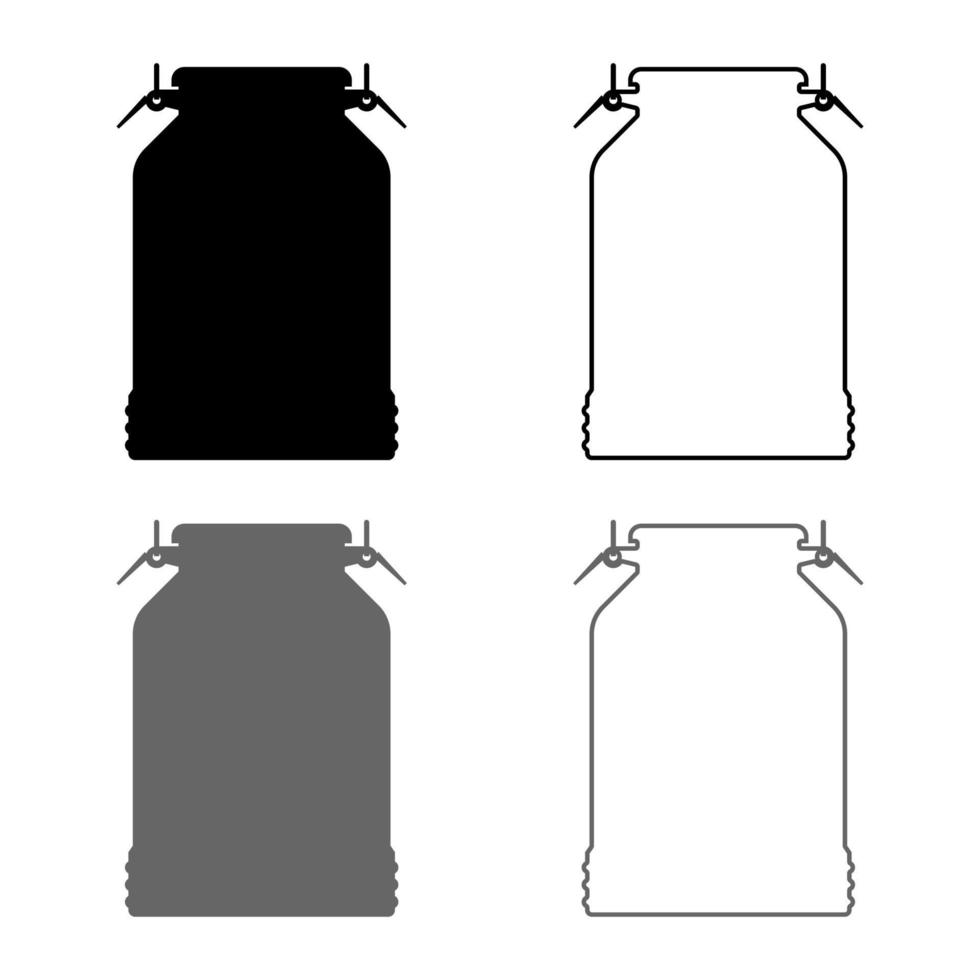 mjölkburk behållare ikonuppsättning grå svart färg illustration kontur platt stil enkel bild vektor