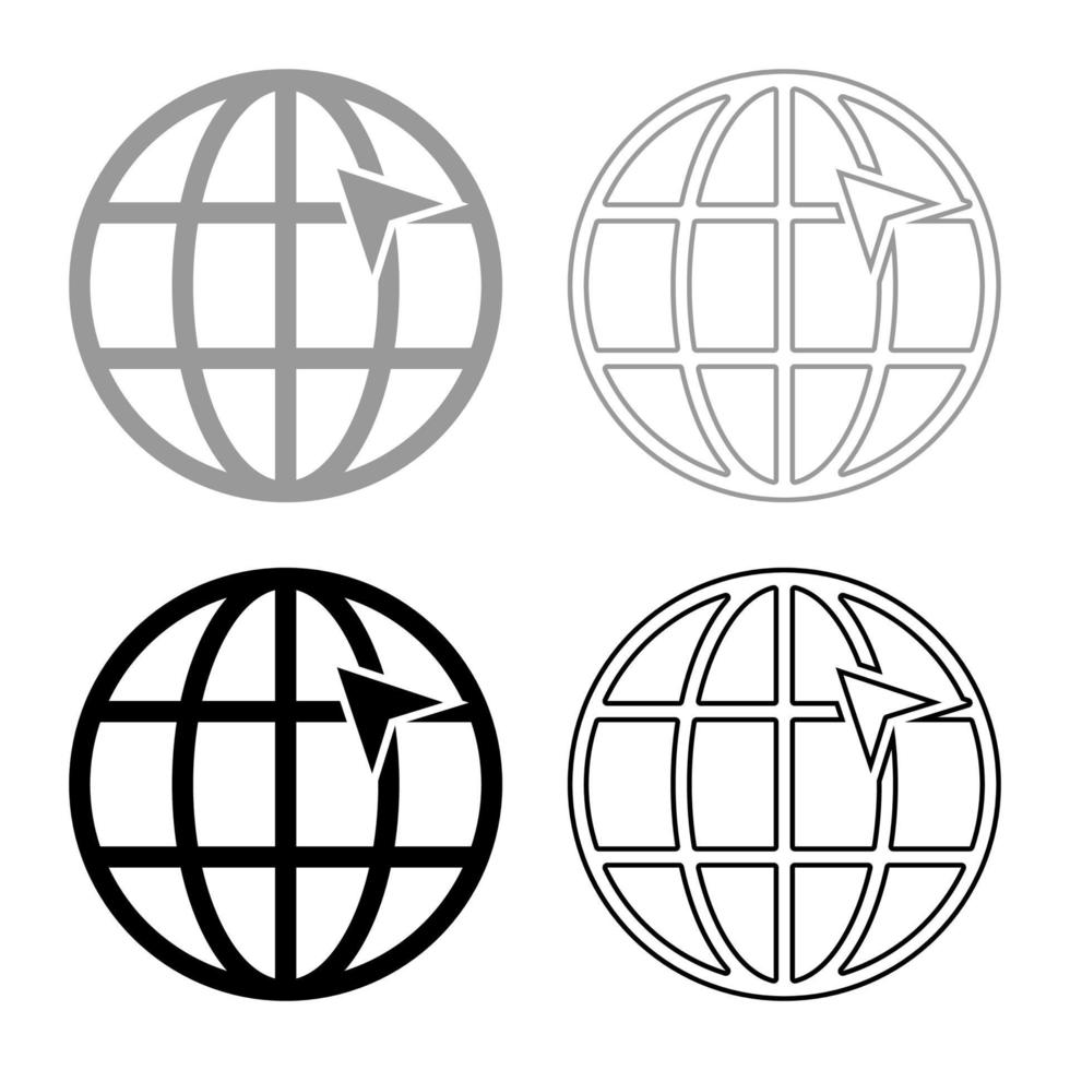 Pfeil auf der Erde Gitter Globus Internet-Konzept Klicken Sie auf den Pfeil auf Website-Idee mit Website-Icon-Set schwarz grau Farbe Vektor-illustration Flat Style Image vektor