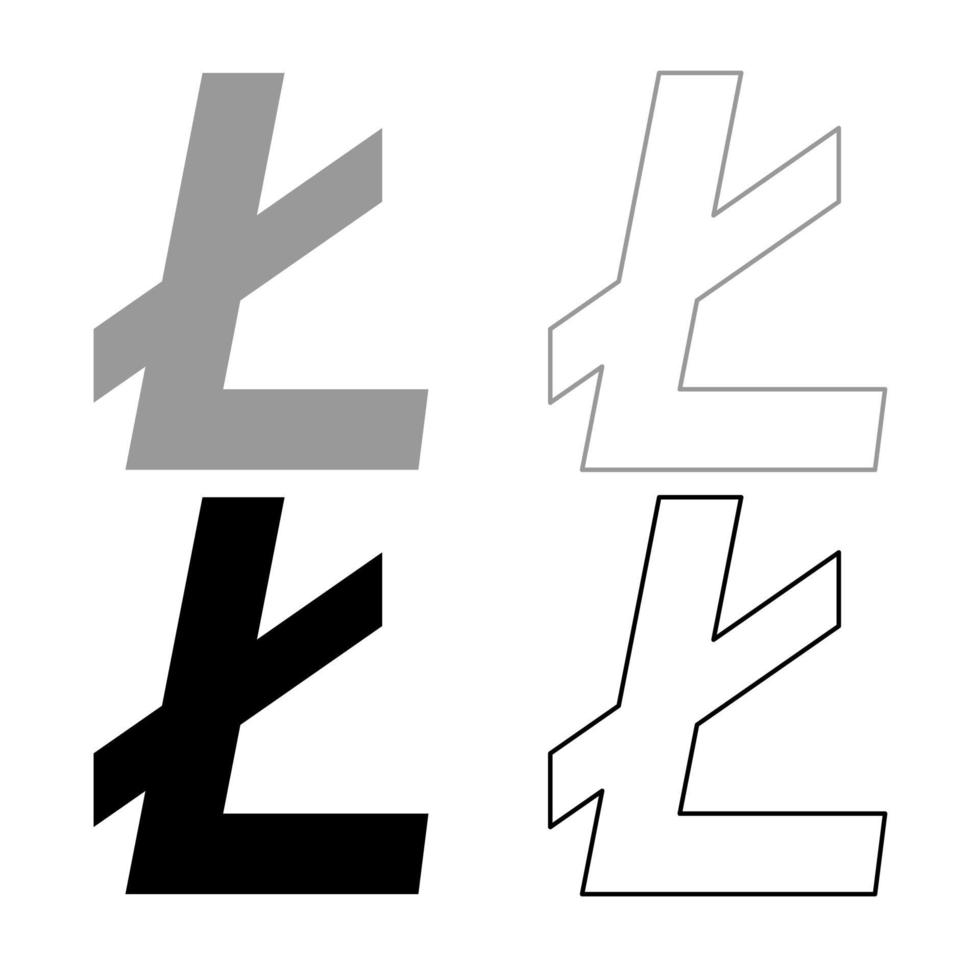 Litecoin-Icon-Gliederungsset graue schwarze Farbe vektor