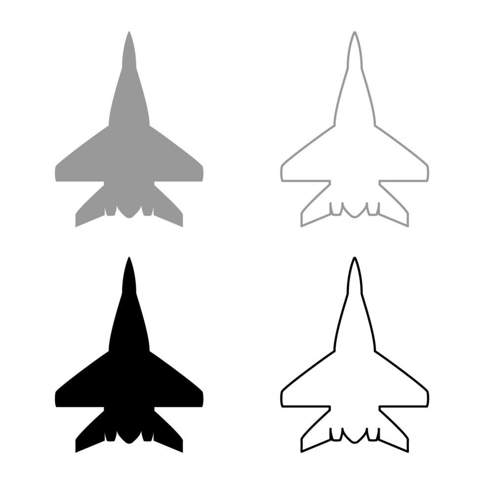 stridsplan militär stridsflygplan ikonuppsättning svart grå färg vektor illustration platt stil bild