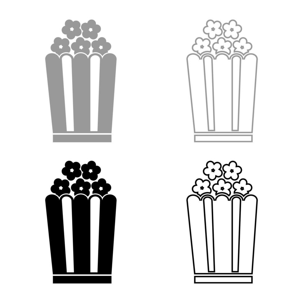 popcorn ikonuppsättning grå svart färg vektor