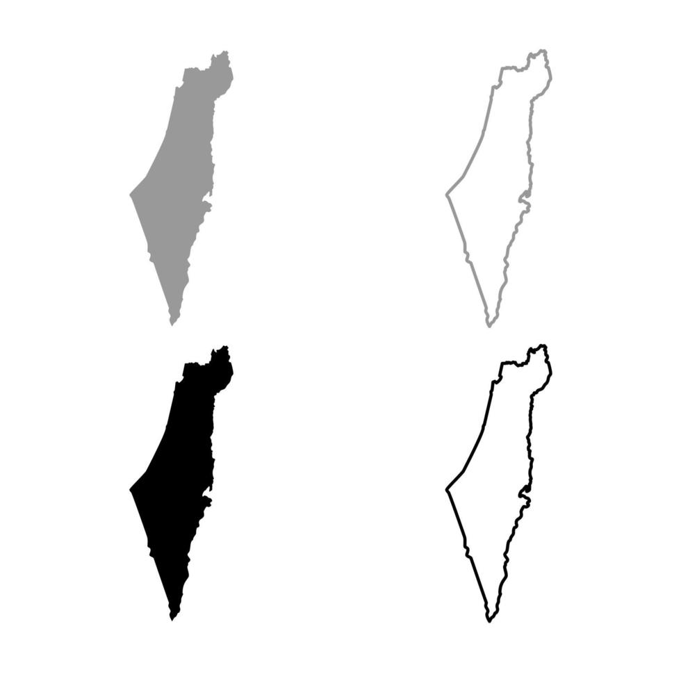 karta över israel ikon disposition uppsättning grå svart färg vektor
