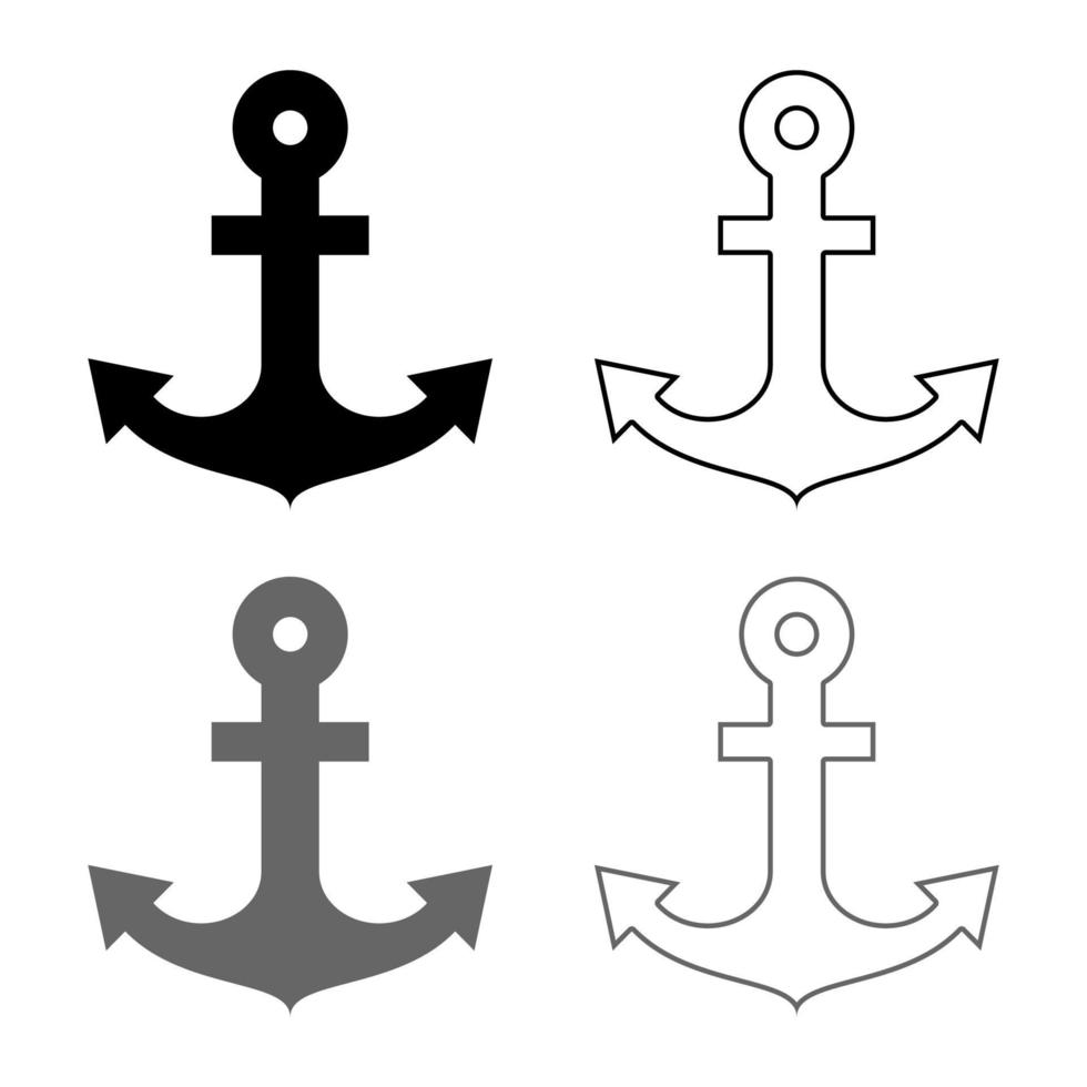 fartygsankare för marin nautisk design ikonuppsättning grå svart färg illustration kontur platt stil enkel bild vektor
