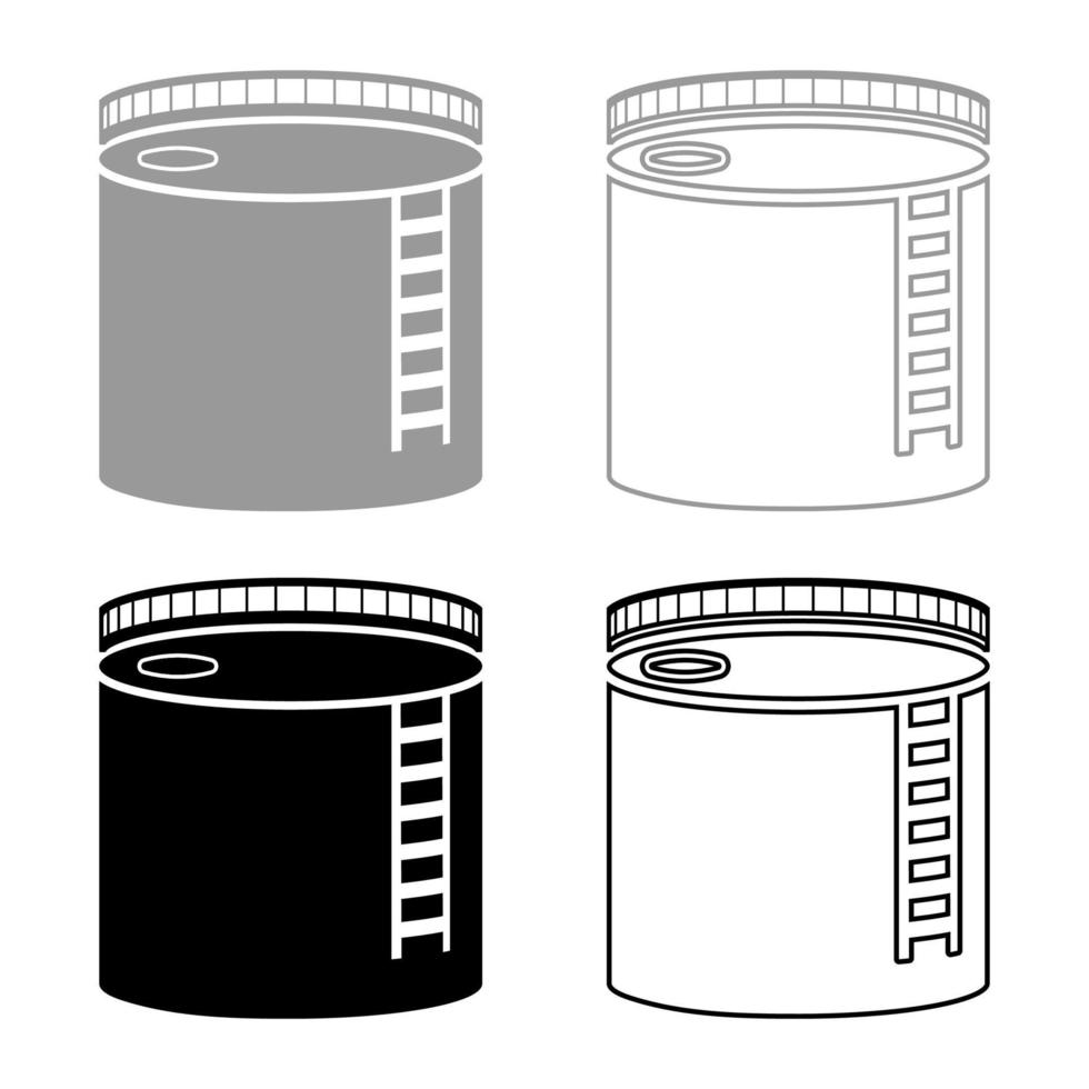 Tank mit Öl Öllagertank Heizöl Icon Set Grau Schwarz Farbe Illustration Umriss Flat Style simple Image vektor