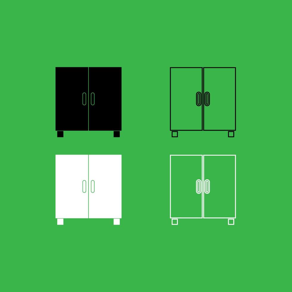 Schrank oder Schrank Symbol Schwarz-Weiß-Farbset vektor