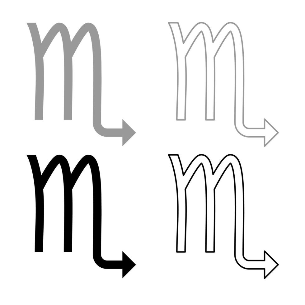 skorpion symbol stjärntecken ikon disposition uppsättning grå svart färg vektor