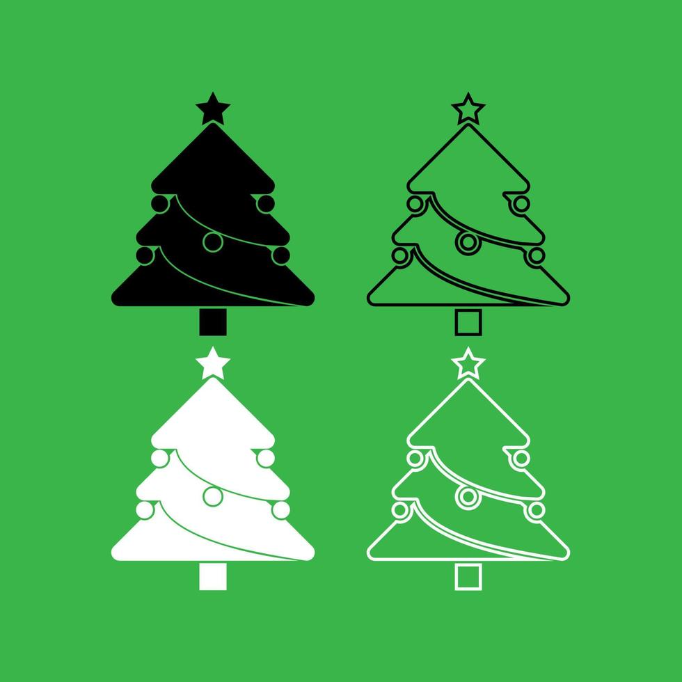 julgran ikon svart och vit färguppsättning vektor