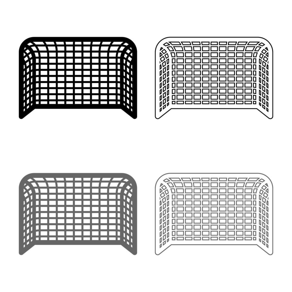 fotboll gate fotboll gate handboll gate koncept poäng ikonuppsättning grå svart färg illustration kontur platt stil enkel bild vektor