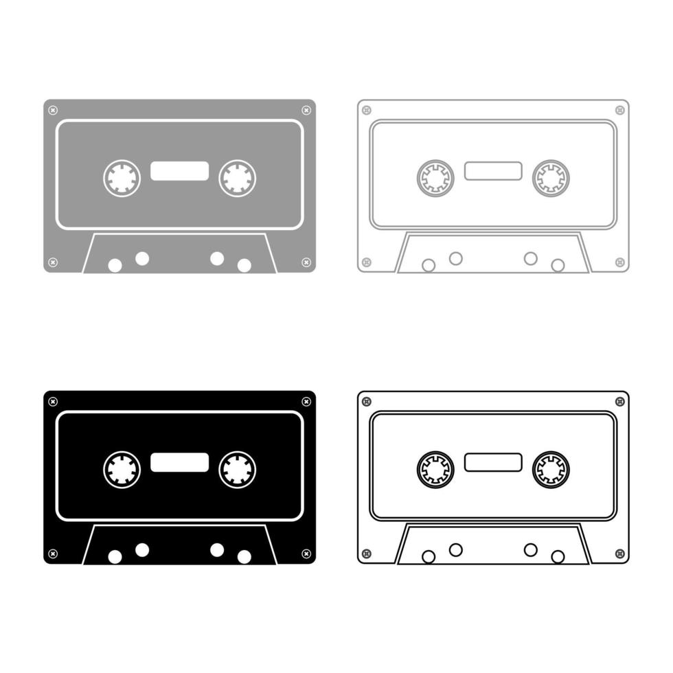Retro-Audiokassetten-Icon-Gliederungsset graue schwarze Farbe vektor