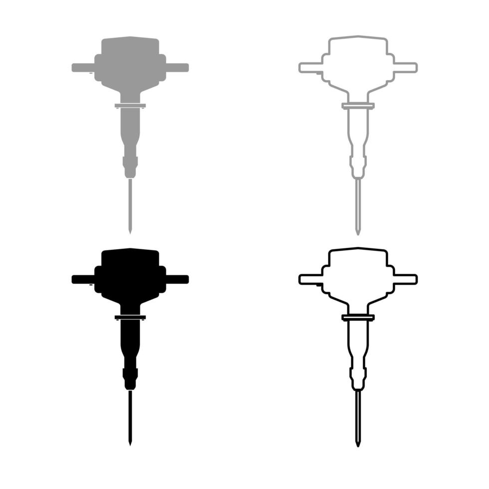 Presslufthammer-Icon-Gliederungsset graue schwarze Farbe vektor