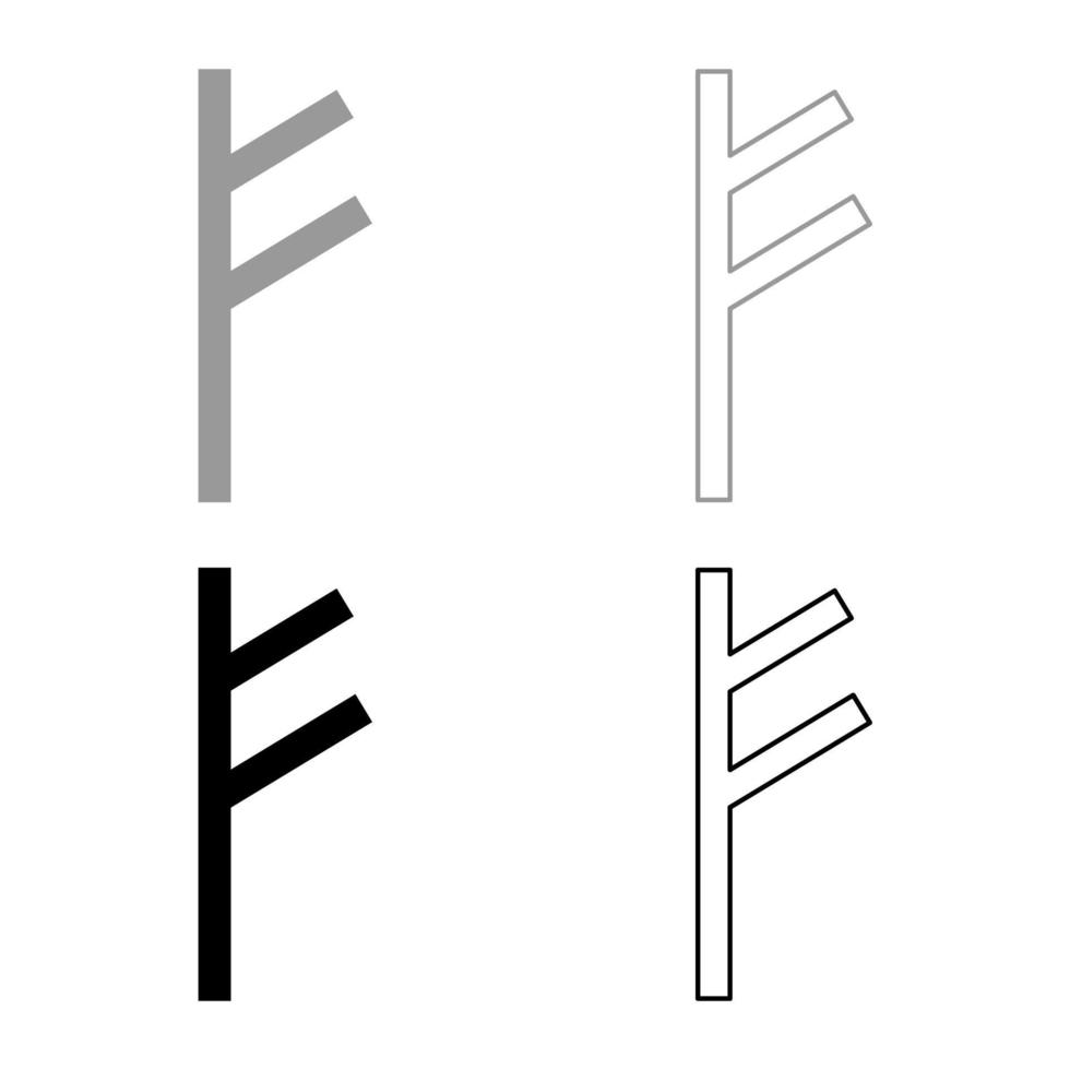 fehu rune f symbol feoff egen rikedom ikonuppsättning grå svart färg illustration kontur platt stil enkel bild vektor