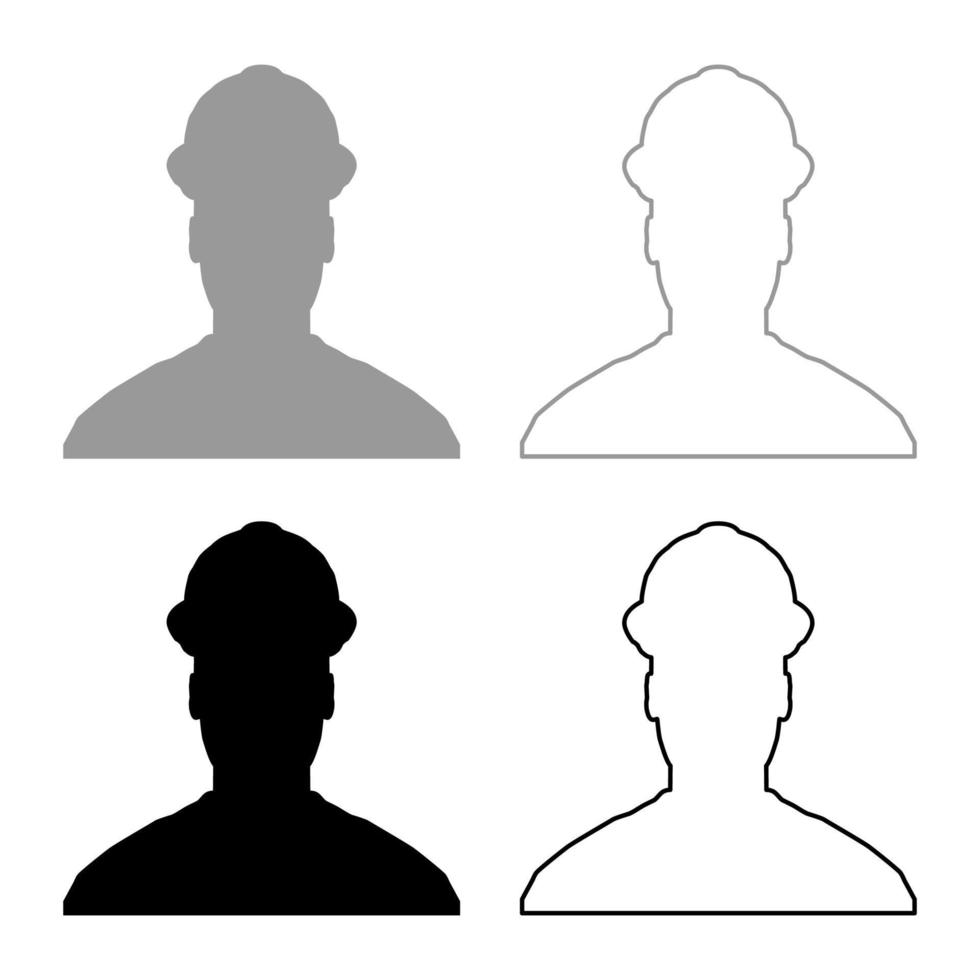 avatar byggare arkitekt ingenjör i hjälm Visa ikonuppsättning grå svart färg illustration kontur platt stil enkel bild vektor