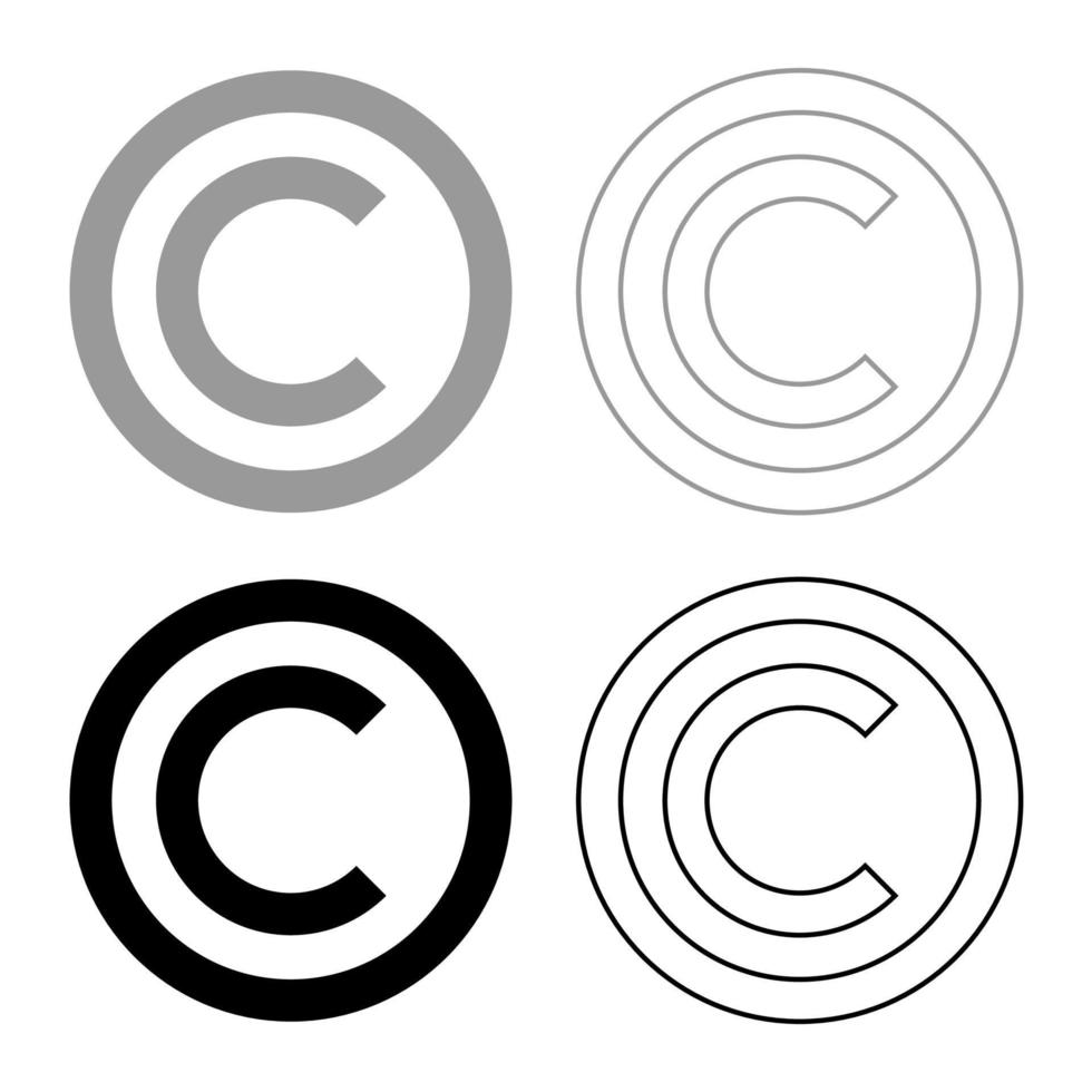 copyright symbol ikonuppsättning grå svart färg vektor