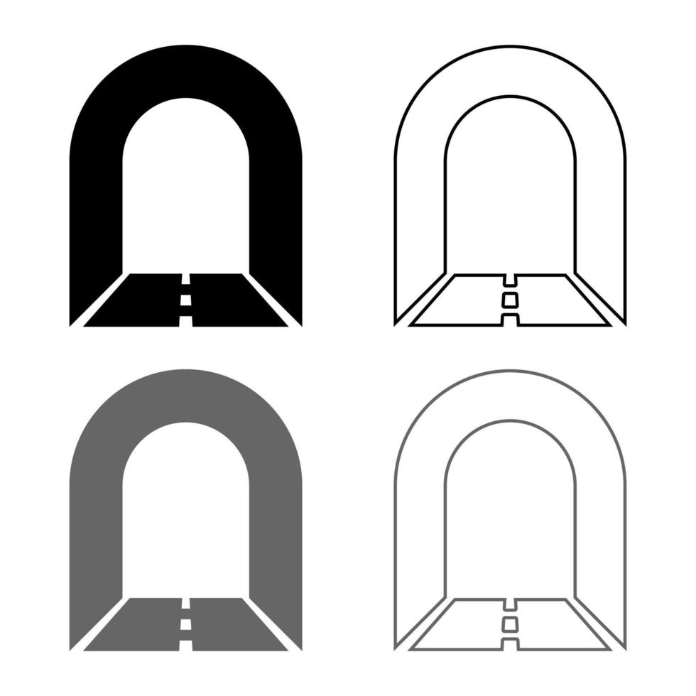 tunnelbana tunnel med väg för bil ikonuppsättning grå svart färg illustration kontur platt stil enkel bild vektor