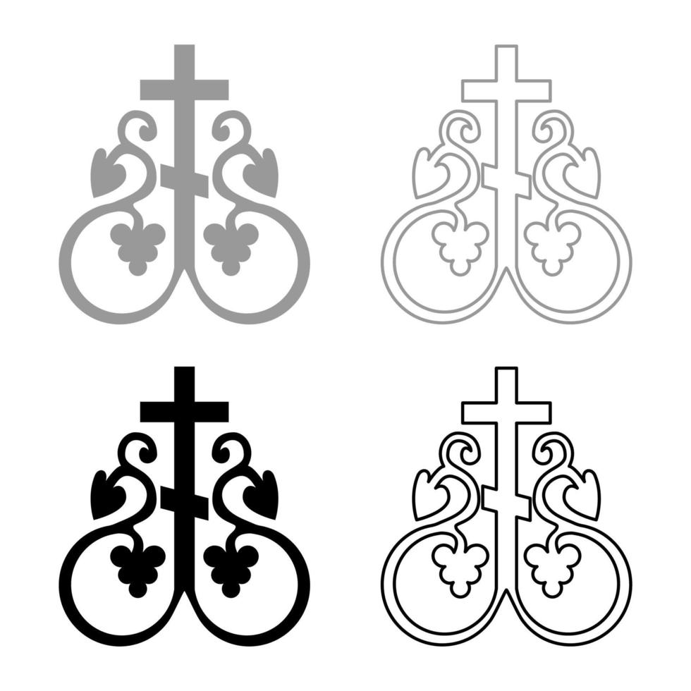 kors vinstockar kors monogram symbol hemlig nattvardstecken religiös korsankare ikonuppsättning svart grå färg vektorillustration platt stilbild vektor