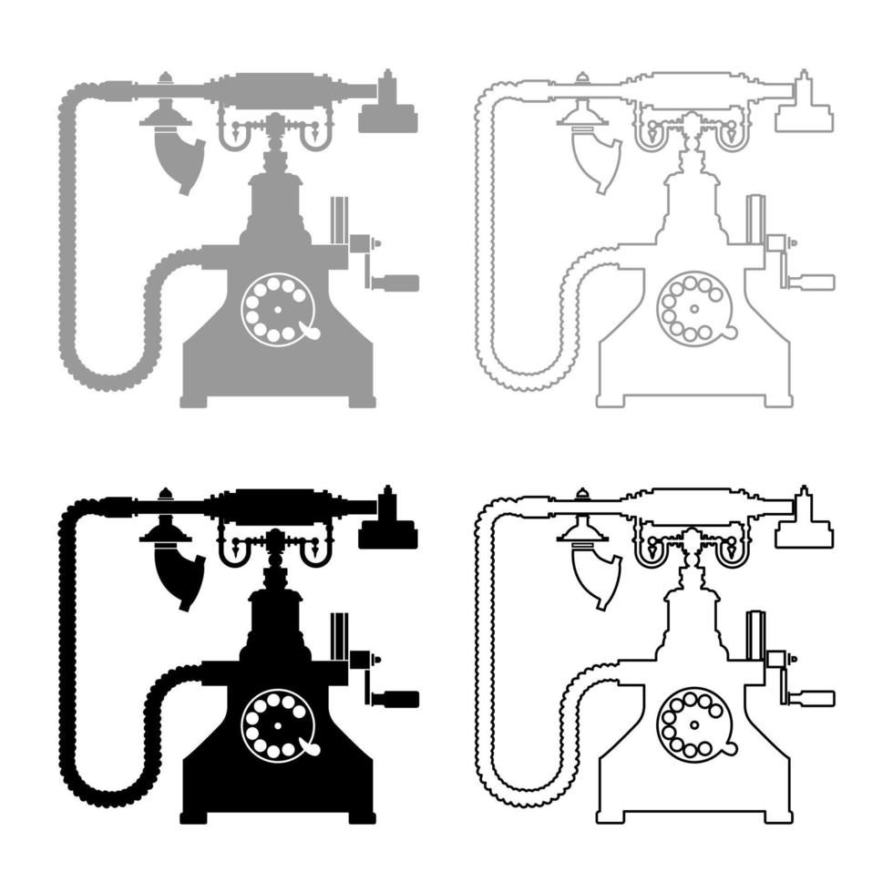 vintage telefon retro roterande tallrik antik telefon gammal telefon retro telefon sällsynthet telefon vintage telefon antik telefon sällsynthet telefon ikonuppsättning svart grå färg vektorillustration platt stil bild vektor