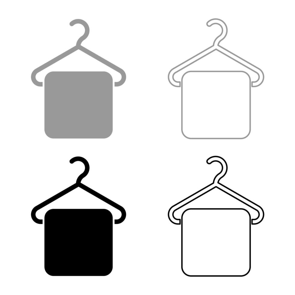 handduk på hängare hängare handduk klädhängare med hängande handduk ikonuppsättning svart grå färg vektor illustration platt stil bild
