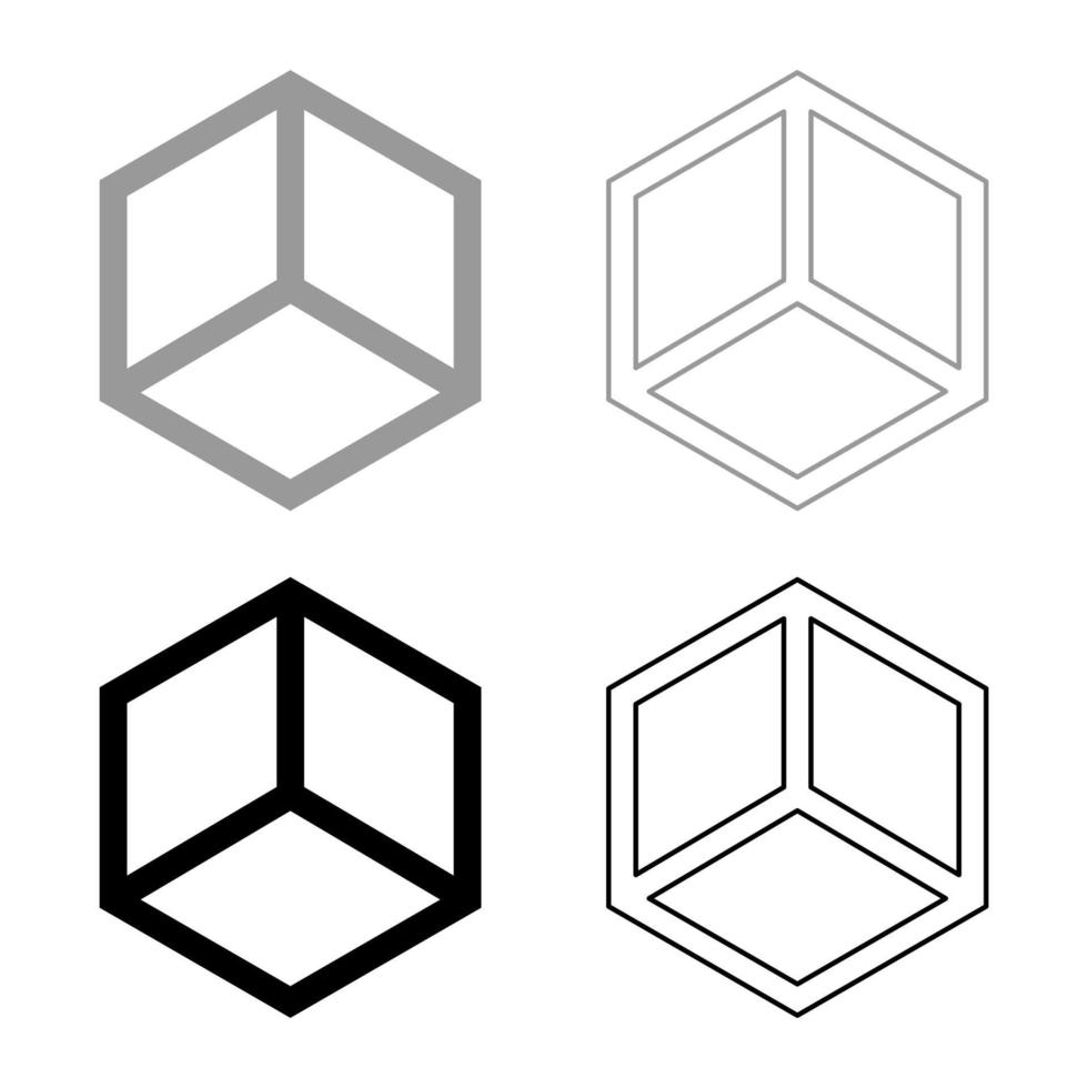 abstrakt kub form hexagon box Ikonuppsättning svart grå färg vektor illustration platt stil bild