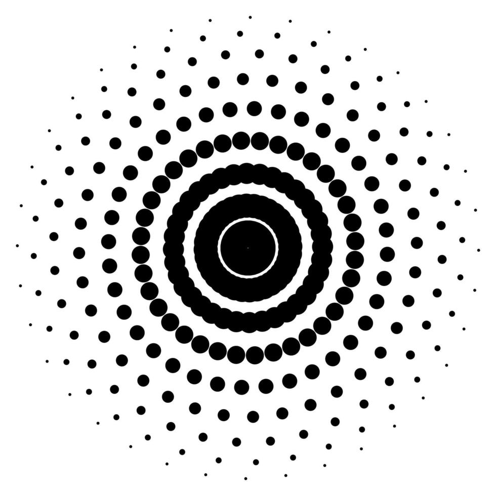 screentryckmönster. strålande ram. abstrakt virvel. cirkulärt mönster. popkonst rund halvtonsram isolerad på vitt. abstrakt virvel, ögonglob. prickigt tryck. vektor