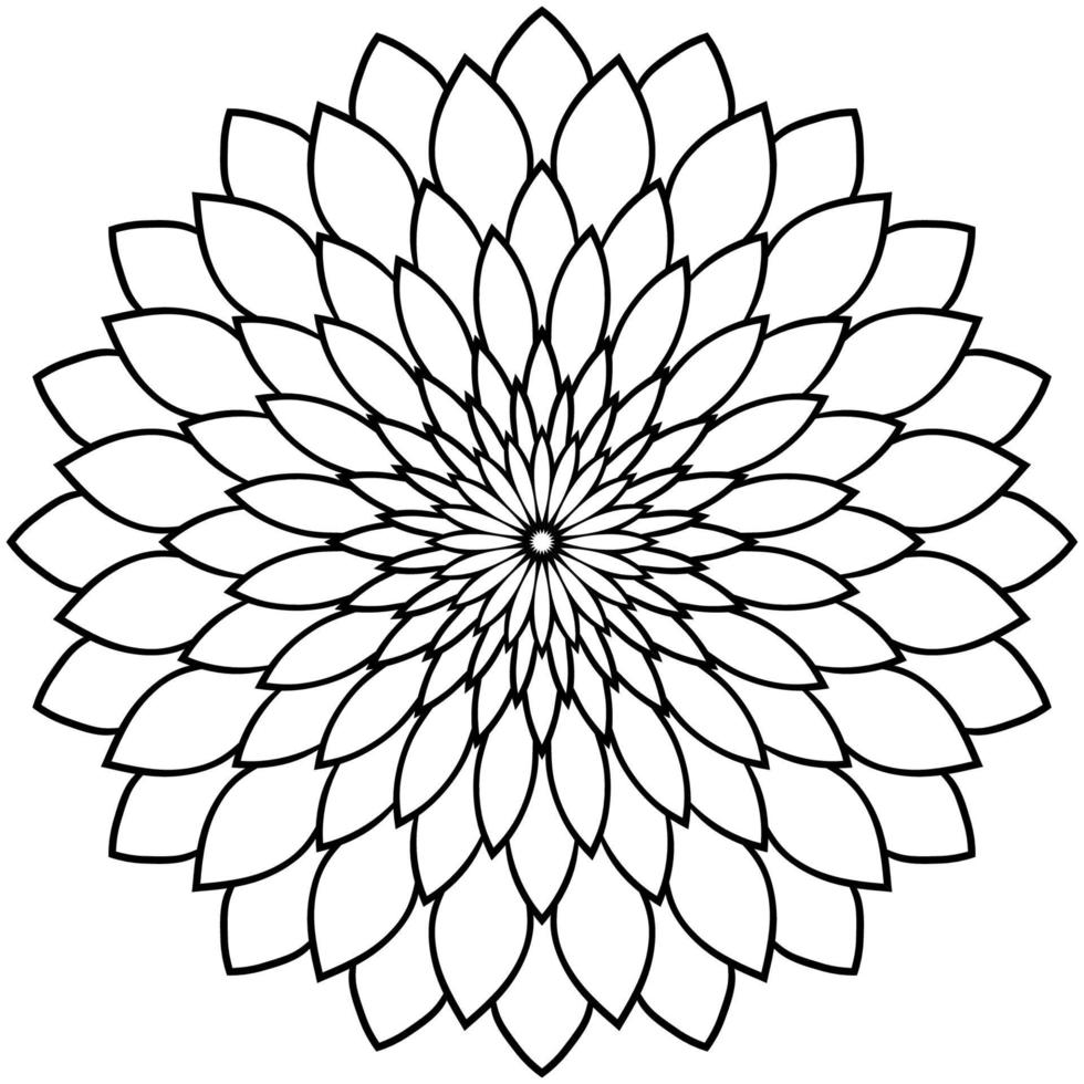 Umriss-Mandala. dekorative runde gekritzelblume lokalisiert auf weißem hintergrund. geometrisches Kreiselement. vektor