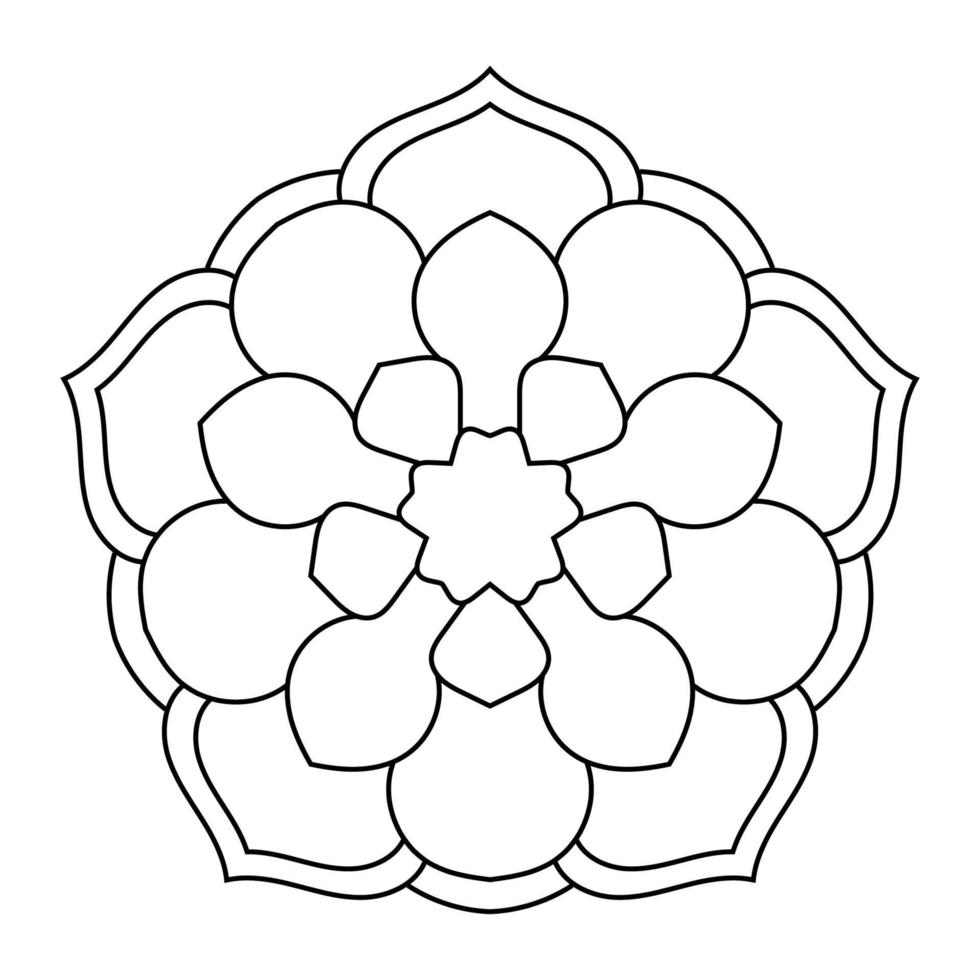 Umriss-Mandala. dekorative runde gekritzelblume lokalisiert auf weißem hintergrund. geometrisches Kreiselement. vektor