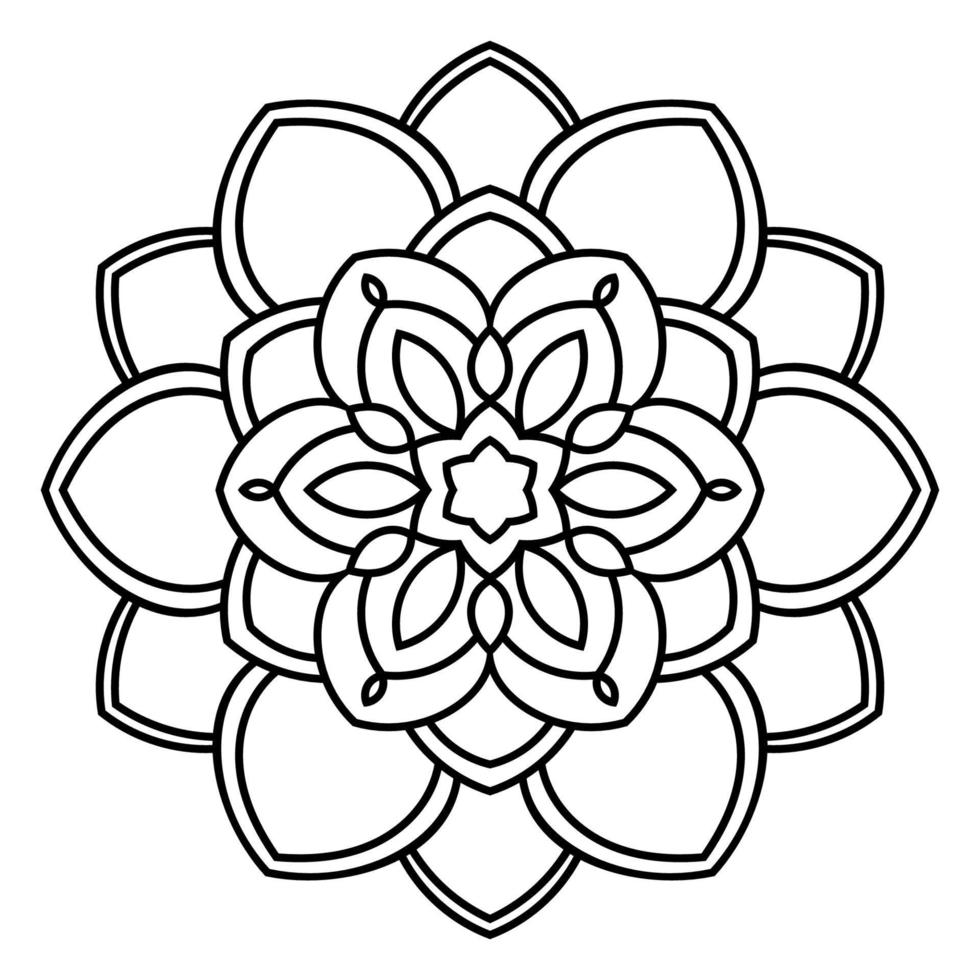 dekorativa runda doodle blomma isolerad på vit bakgrund. svart kontur mandala. geometrisk cirkel för målarbok, logotyp, designelement. vektor