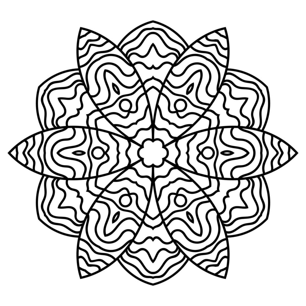 dekorative runde gekritzelblume lokalisiert auf weißem hintergrund. Schwarzes Umriss-Mandala. geometrisches Kreiselement. vektor