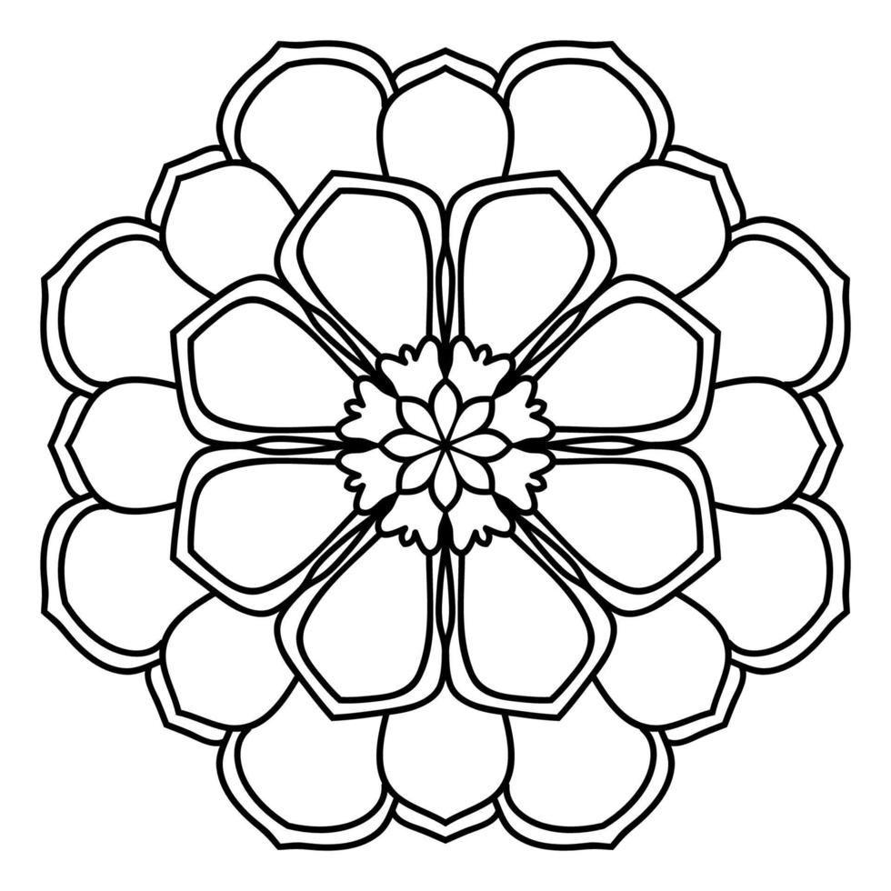 Umriss-Mandala. dekorative runde gekritzelblume lokalisiert auf weißem hintergrund. geometrisches Kreiselement. vektor