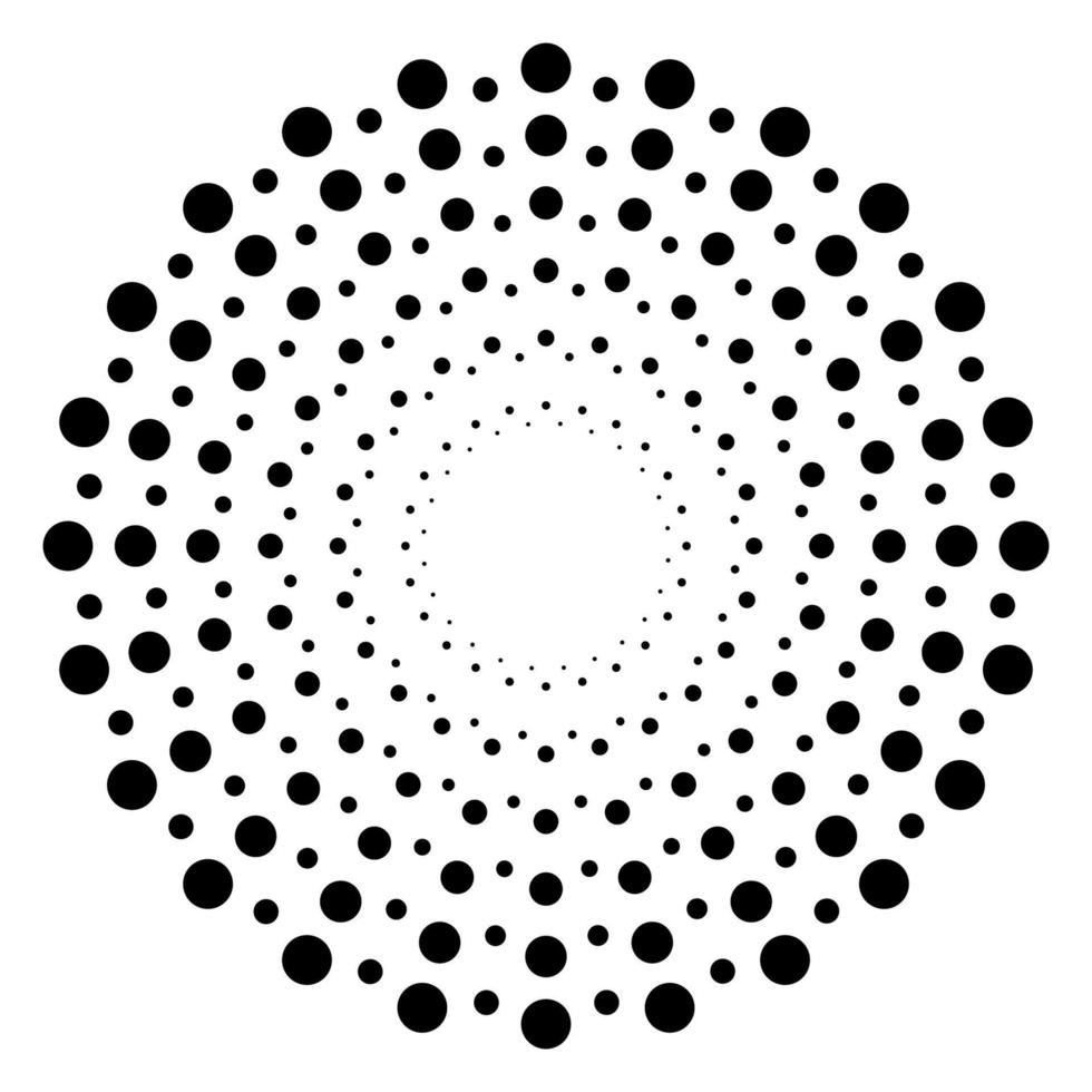 screentryckmönster. strålande ram. abstrakt virvel. cirkulärt mönster. popkonst rund halvtonsram isolerad på vitt. abstrakt virvel, ögonglob. prickigt tryck. vektor
