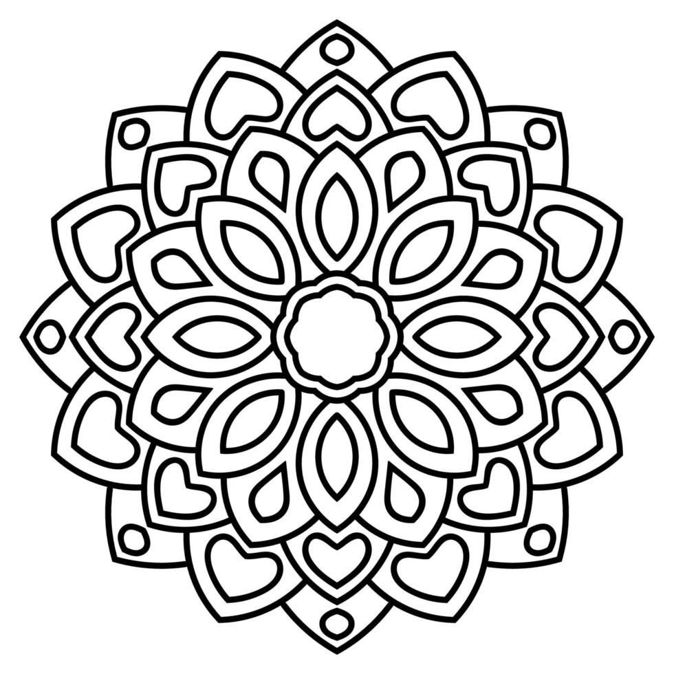 dekorative runde gekritzelblume lokalisiert auf weißem hintergrund. Schwarzes Umriss-Mandala. geometrisches Kreiselement. vektor