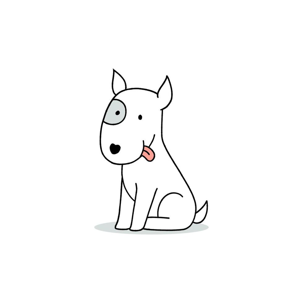 söt tecknad serie av en bull terrier hund sitter. handritad vektorillustration. vektor