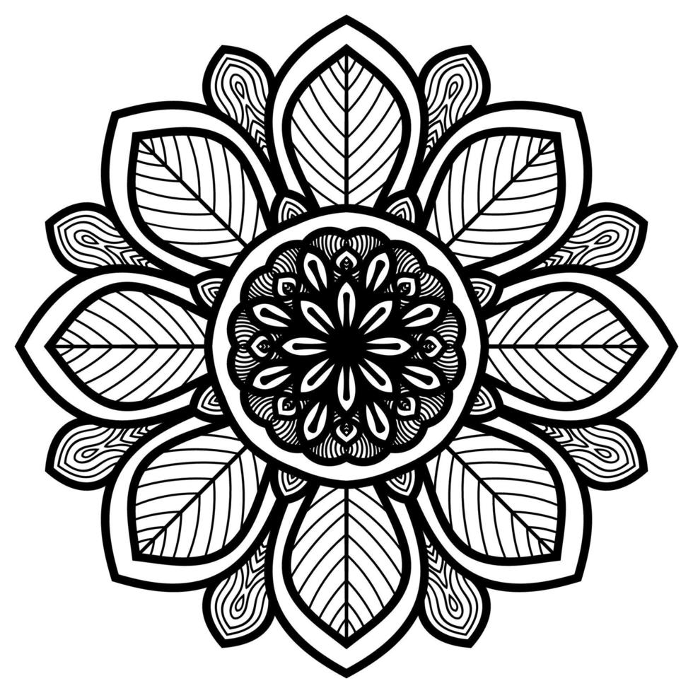 Blumenmandala mit schwarzem Umriss. vintage dekoratives element. dekorative runde gekritzelblume lokalisiert auf weißem hintergrund. geometrisches Kreiselement. vektor