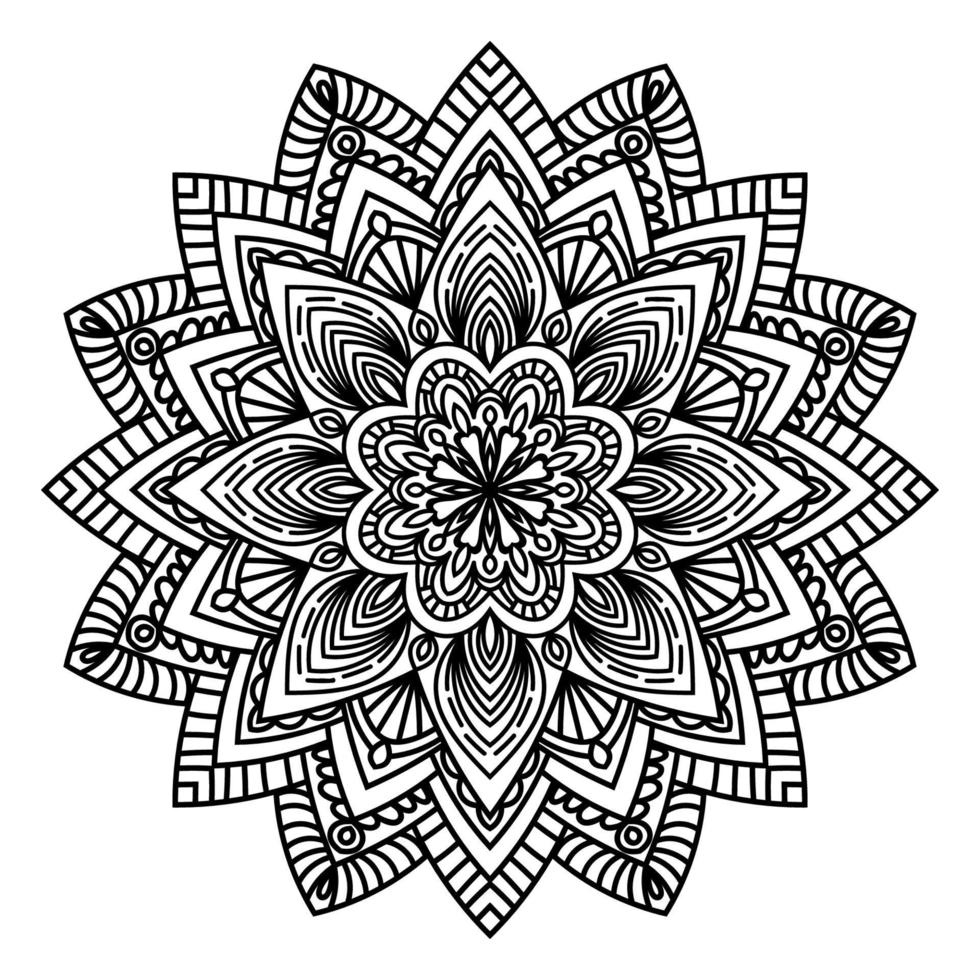 svart kontur blomma mandala. vintage dekorativa element. dekorativa runda doodle blomma isolerad på vit bakgrund. geometrisk cirkel element. vektor