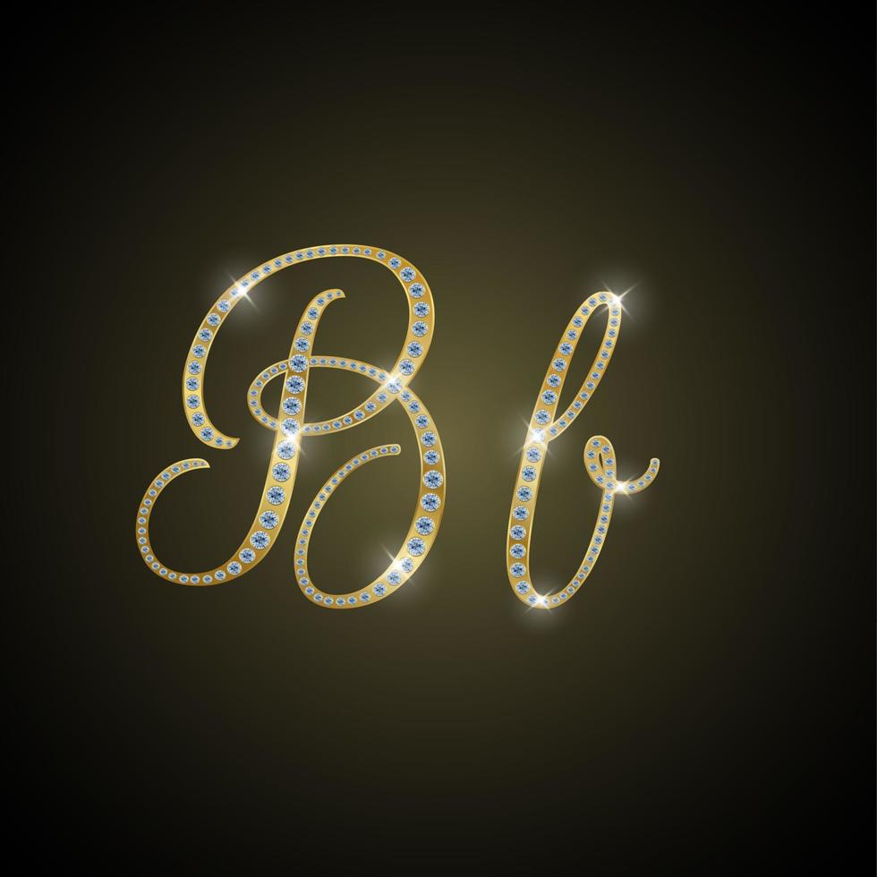 glänzendes alphabet b aus gold und diamant vektor