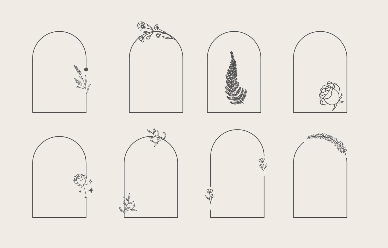 bågsamling med geometrisk, kurva, blomma. vektorillustration för ikon, klistermärke, utskrivbar och tatuering vektor