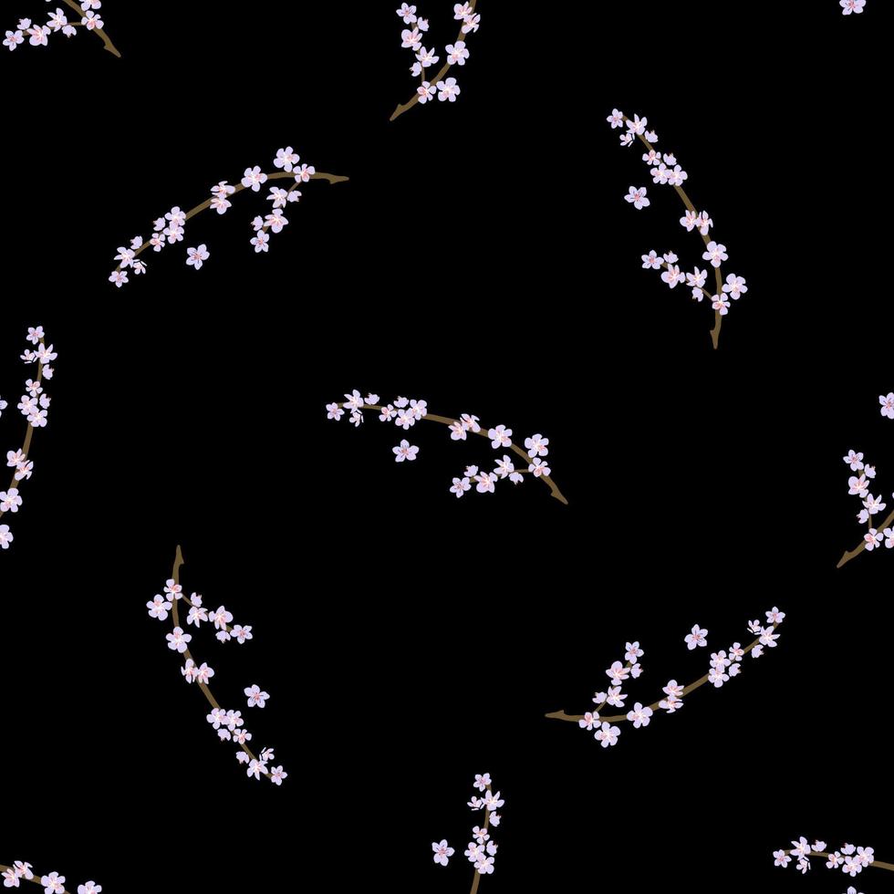 vektor sömlösa mönster blommande träd svart färg, botaniska blommig dekoration konsistens. tapet bakgrund