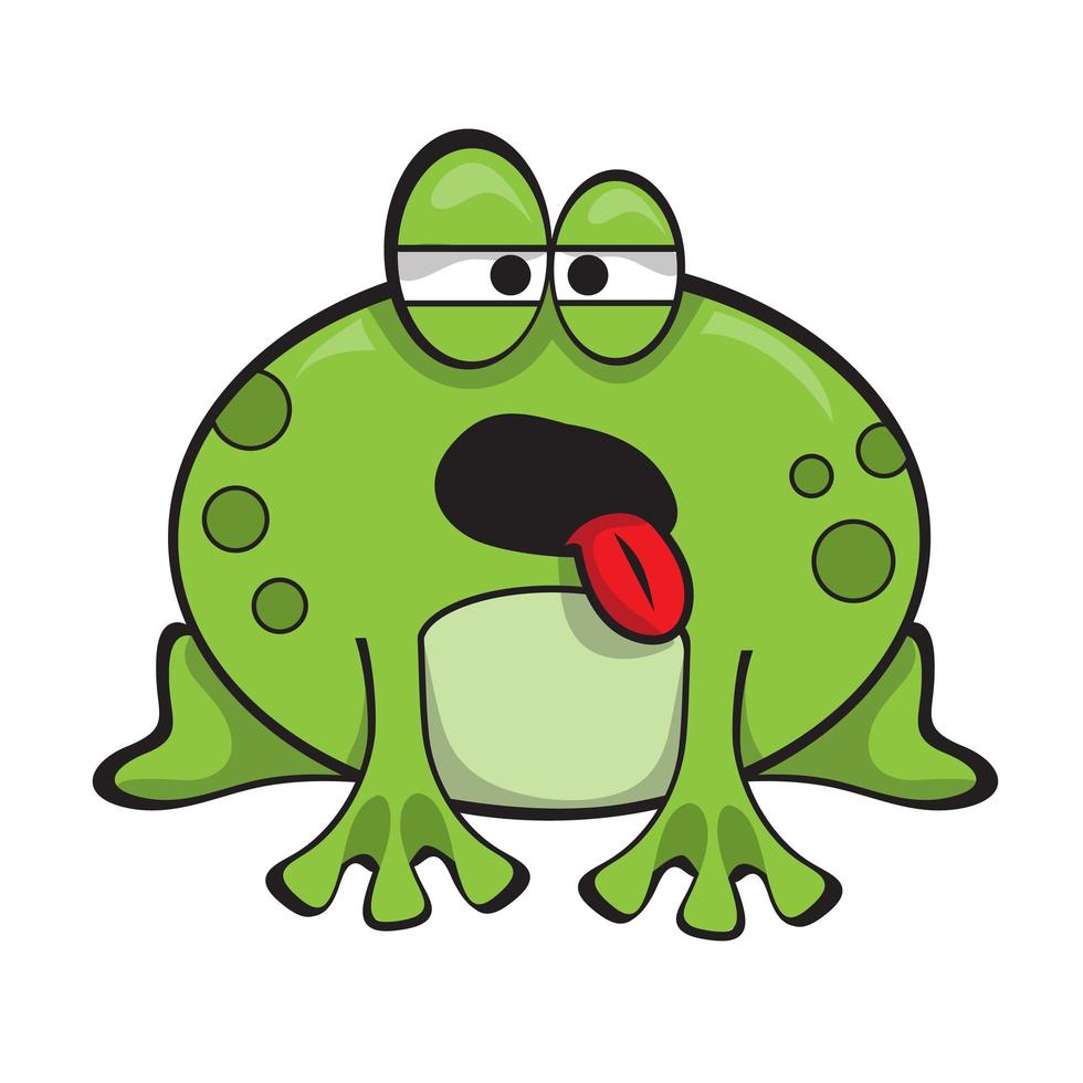 süßer grüner Frosch, der seine Zunge herausstreckt und eine besorgniserregende apathische Haltung zeigt vektor