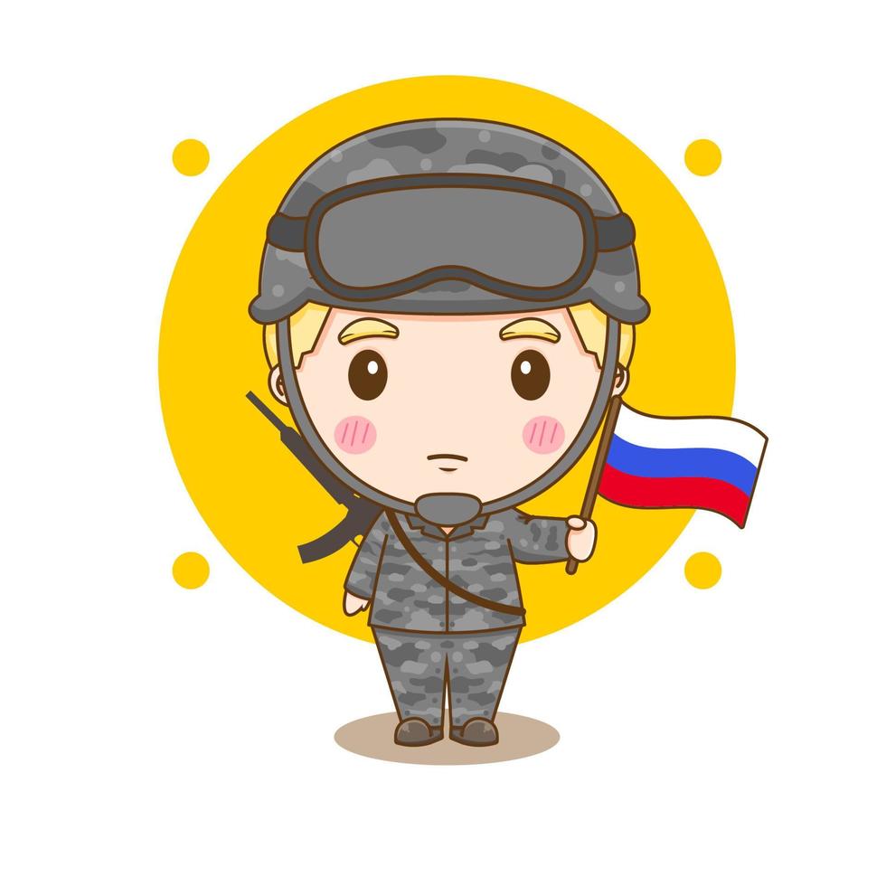 süße russische soldat chibi zeichentrickfigur vektor