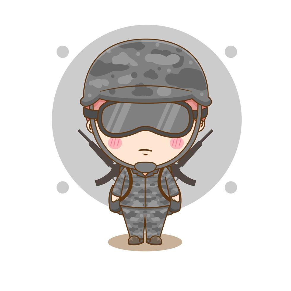 niedliche soldat chibi zeichentrickfigur vektor