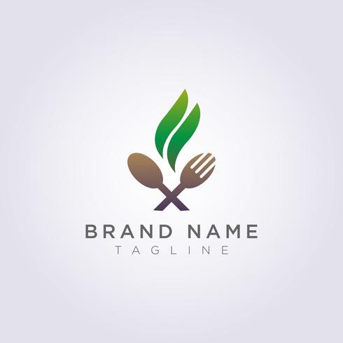Logo sked gaffel med löv för ditt restaurang varumärke eller företag vektor