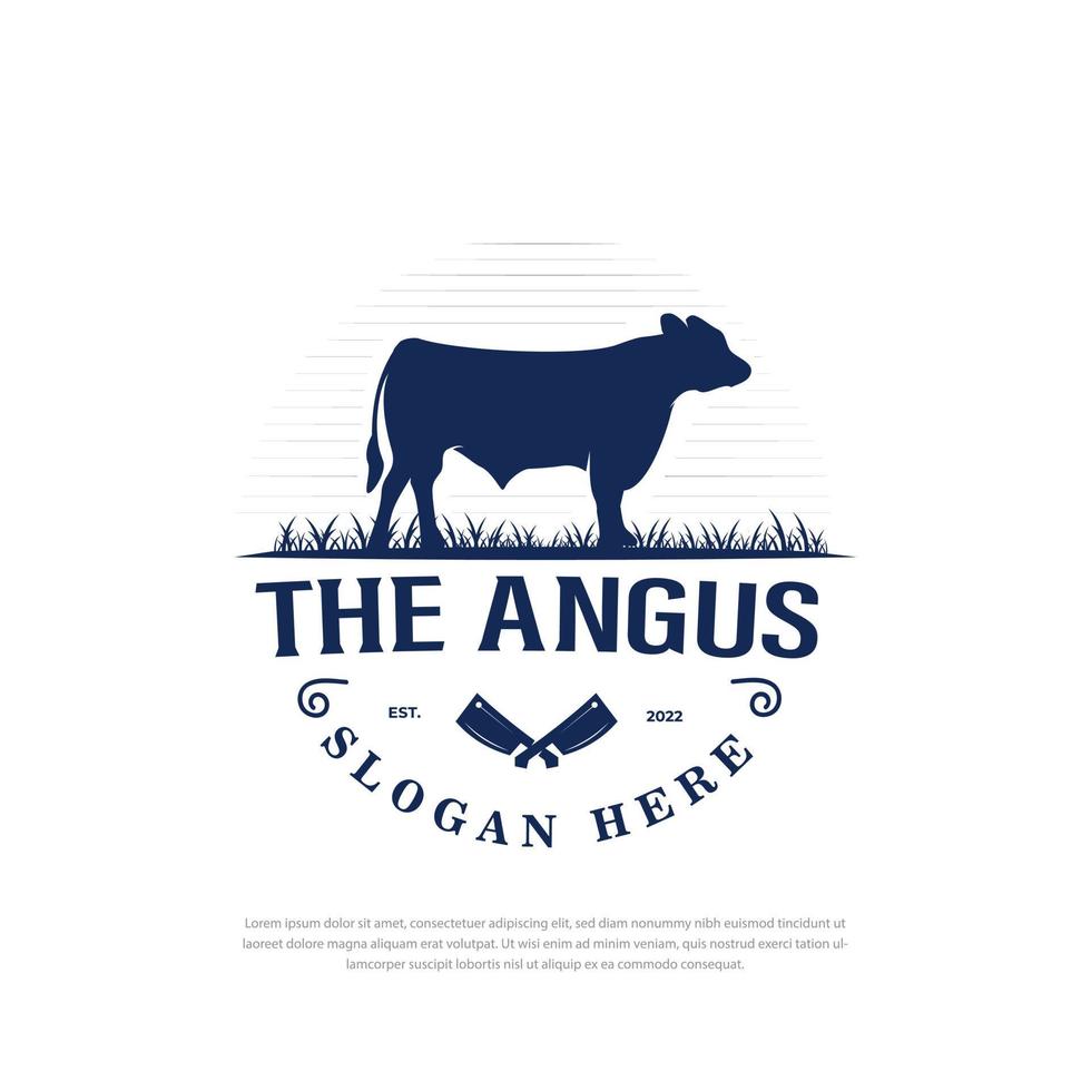 Angus-Kuh-Tierlogo auf Gras, Vintage-Kuh-Logo-Design-Inspirationsvektor vektor