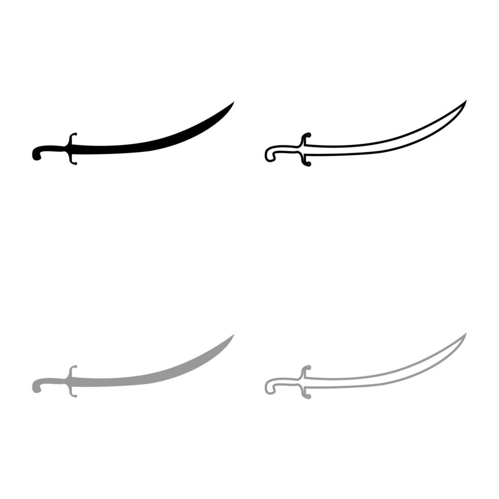 türkischer Säbel Scimitar Säbel des arabischen persischen gebogenen Schwertes Symbol Umriss Set schwarz graue Farbe Vektor Illustration Flat Style Image