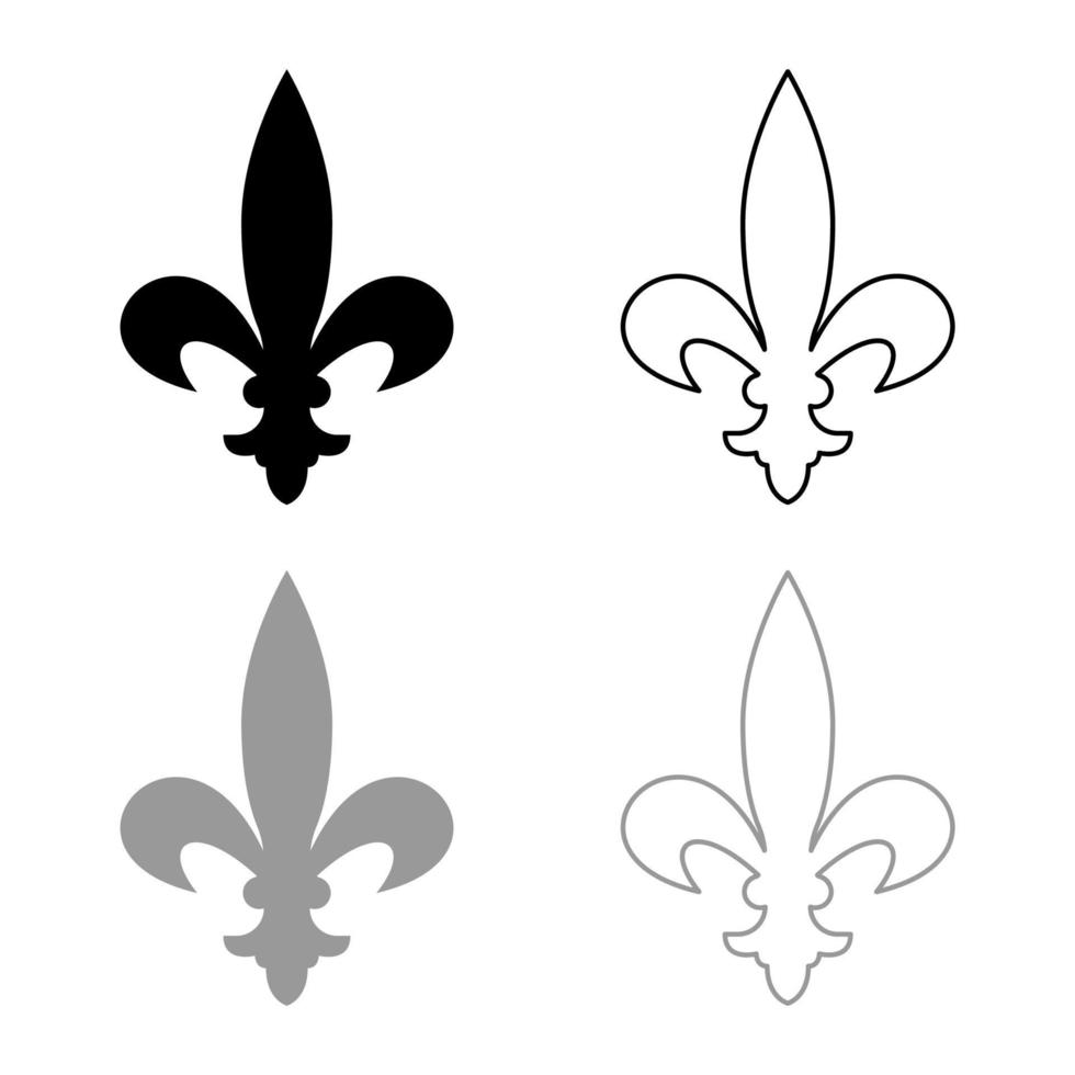 heraldisk symbol heraldik liliya symbol fleur-de-lis kunglig fransk heraldik stilikon konturuppsättning svart grå färg vektorillustration platt stilbild vektor