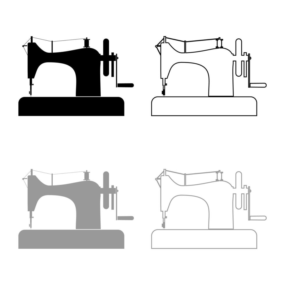 nähmaschine nähmaschine schneider ausrüstung vintage symbol umriss set schwarz grau farbe vektor illustration flachen stil bild