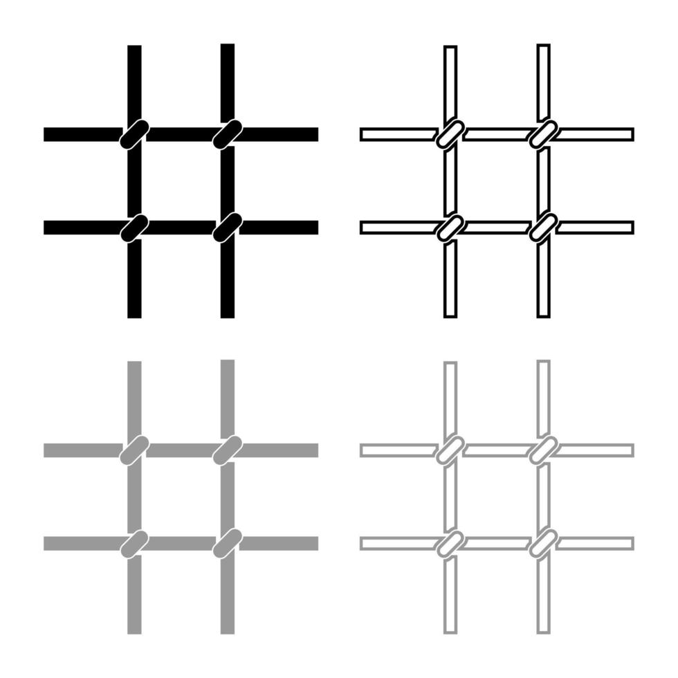 fängelse barer metall rutnät ikon disposition uppsättning svart grå färg vektor illustration platt stil bild