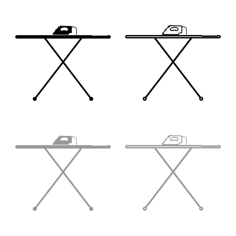 Bügelbrett mit Bügeleisen Symbol Umriss Set schwarz grau Farbe Vektor Illustration Flat Style Image