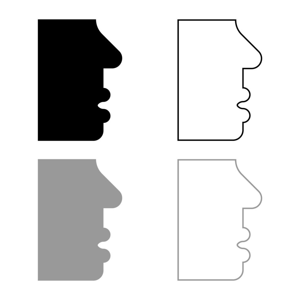 menschliches Gesicht Seitenansicht Kopf Mund Nase Lippe männlich Profil Person Silhouette Symbol Umriss Set schwarz grau Farbe Vektor Illustration Flat Style Image