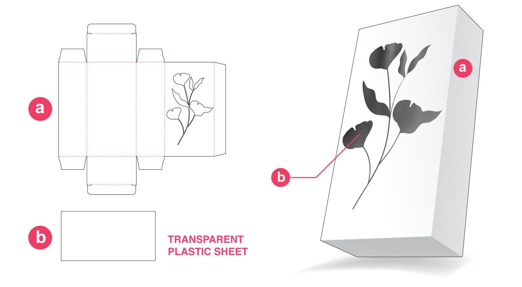 Schachtel mit Schablonenblume und transparenter Plastikfolie, Stanzschablone vektor